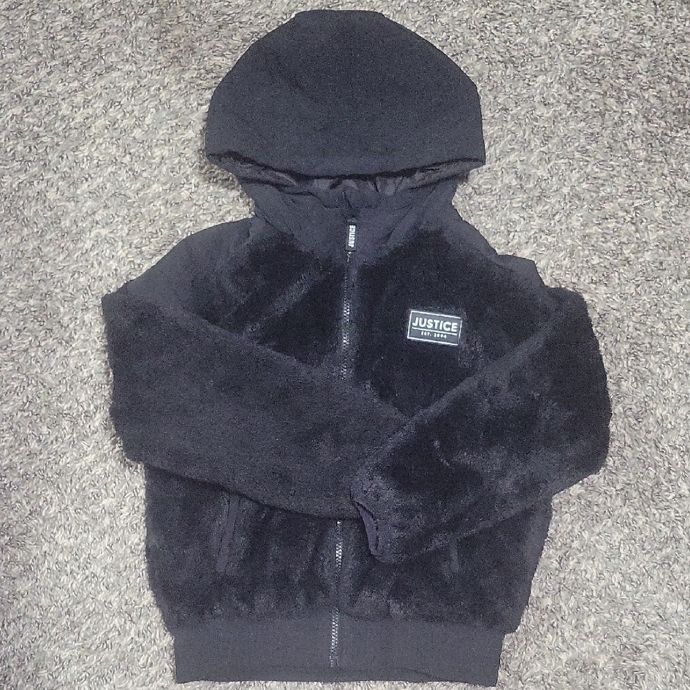 Justice Fuzzy Black Kids Puffer Jacket